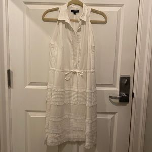 Banana Republic white cotton dress fringe trim on skirt